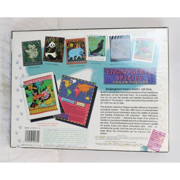1991 Endangered Species 2 Sided Jigsaw Puzzle 500 Pc Rainforest 70 New Tropical - Picture 2 of 6